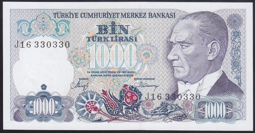7.EMİSYON 2.TERTİP 1000 LİRA J16 330 330 ÇİLALTI ÇİL