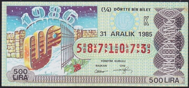 1985 31 Aralık Çeyrek Bilet - K Serisi