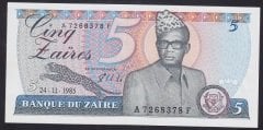 Zaire 5 Zaires 1985 Çil Pick 26A