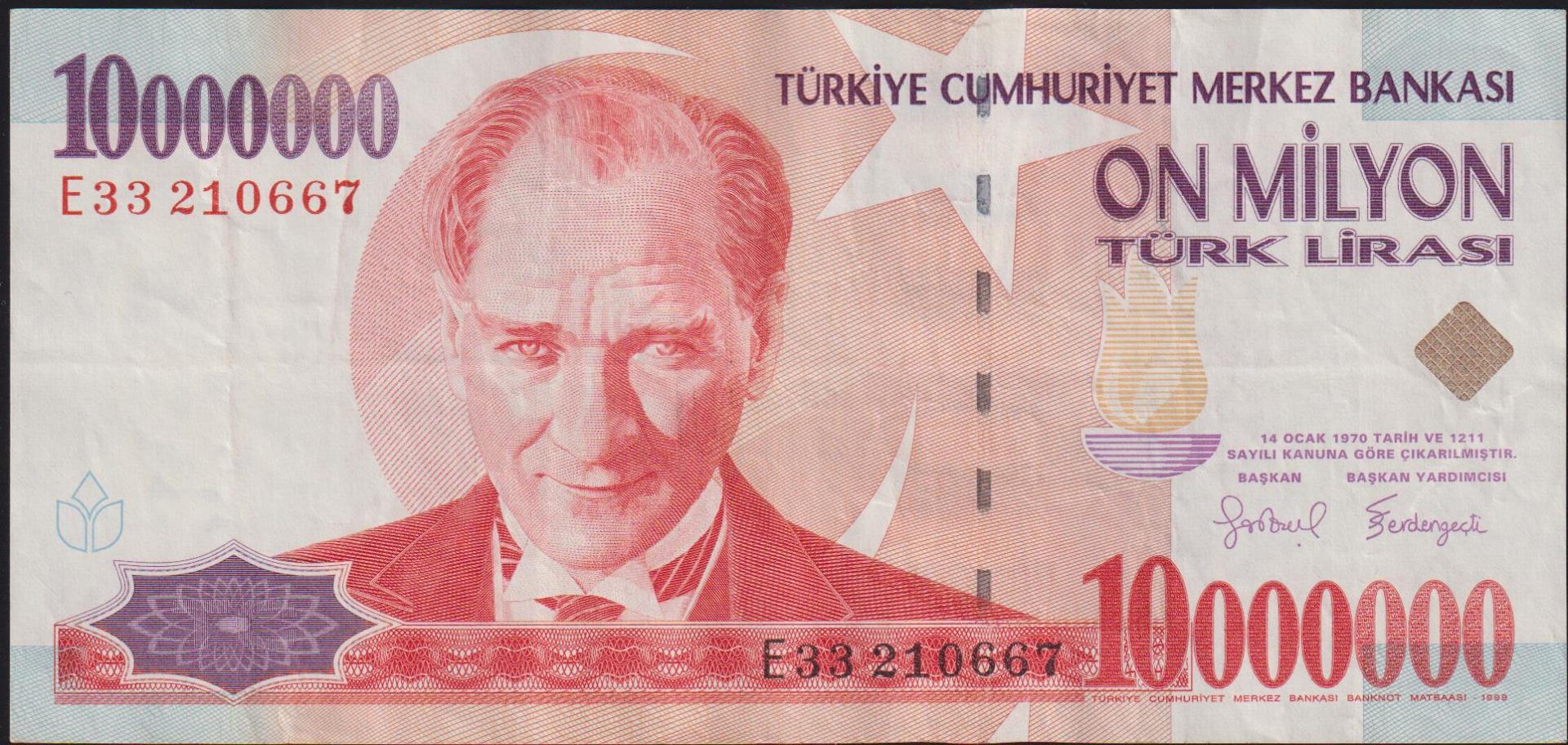 7.Emisyon 10 000 000 Lira E33 210667 Çok Temiz+