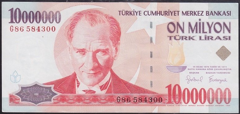 7.EMİSYON 10 000 000 LİRA G86 584300 ÇÇT +