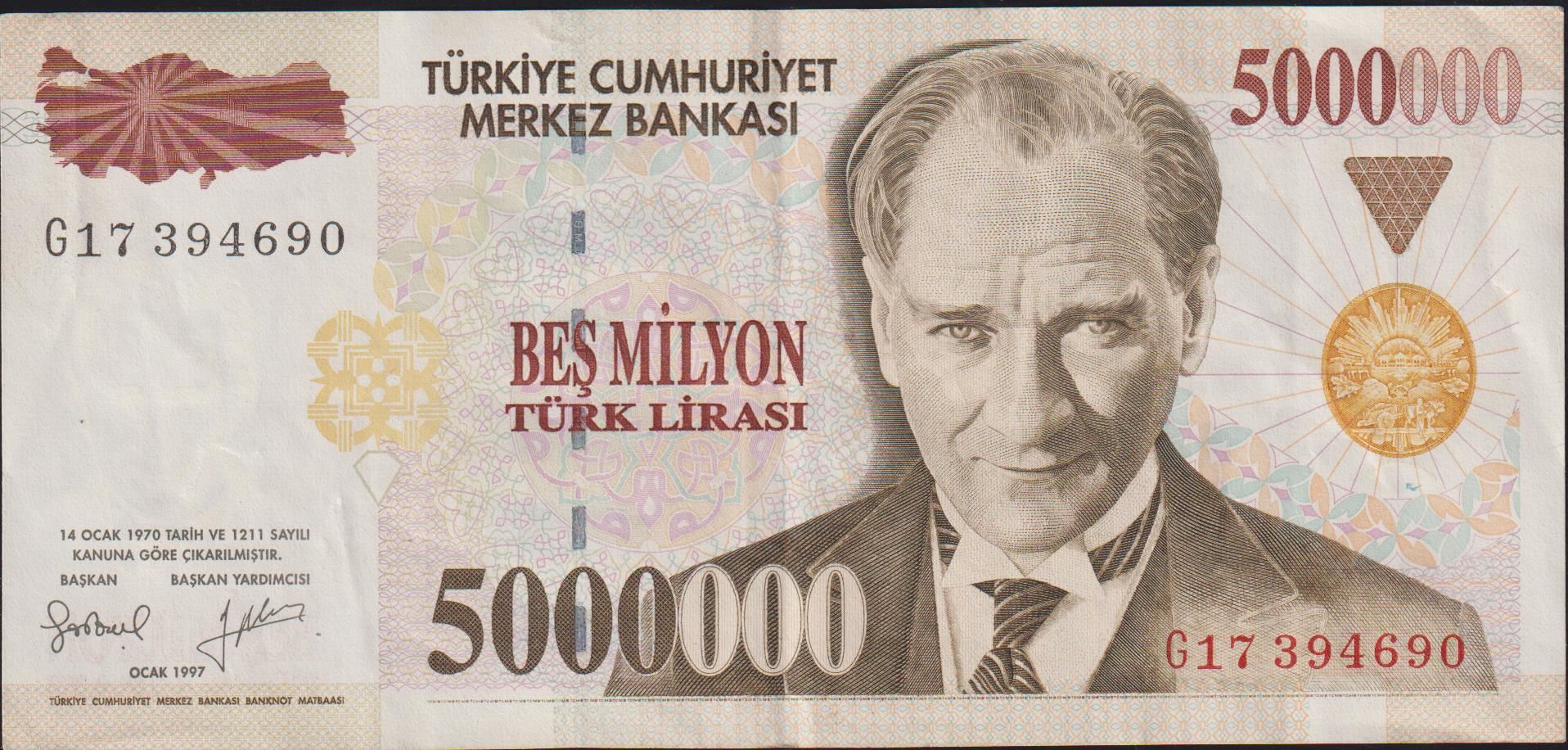 7.Emisyon 5 000 000 Lira G17 394690 Çok Çok Temiz+