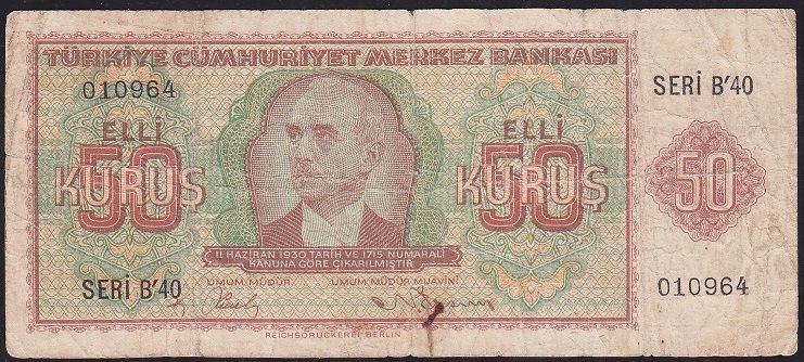 2.Emisyon 50 Kuruş Seri B40 010694 Çok Temiz