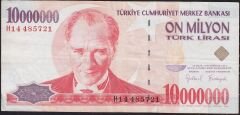 7.Emisyon 10 000 000 Lira H14 485721 Çok Temiz ( Filigran Tip 1 )