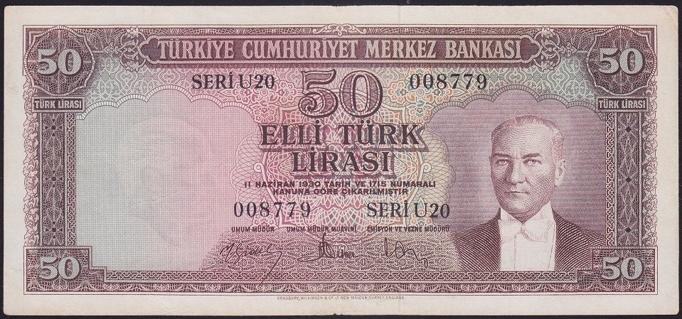 5.Emisyon 4.tertip 50 lira U20 008779 Ççt (Düzeltme Var)