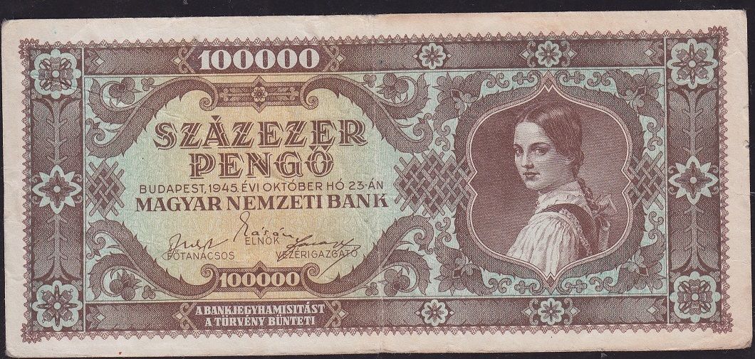 Macaristan 100000 Pengo 1945 Çok Temiz+