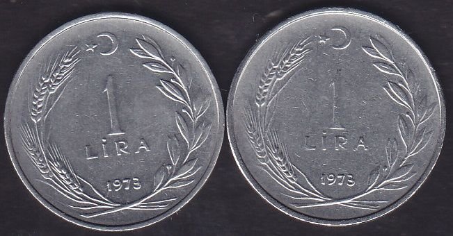 1973 Yılı 1 Lira (Ters Düz Takım)