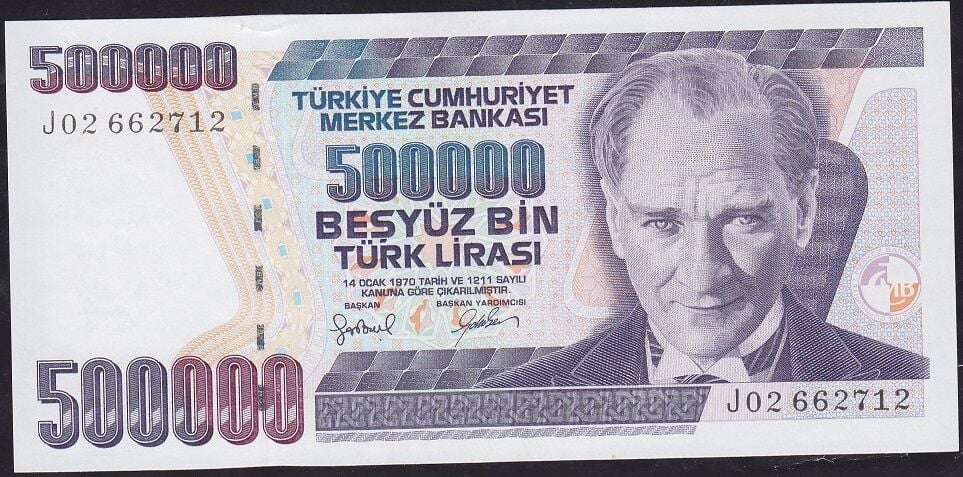 7.Emisyon 4.Tertip 500.000 Lira J02 662712 Çil