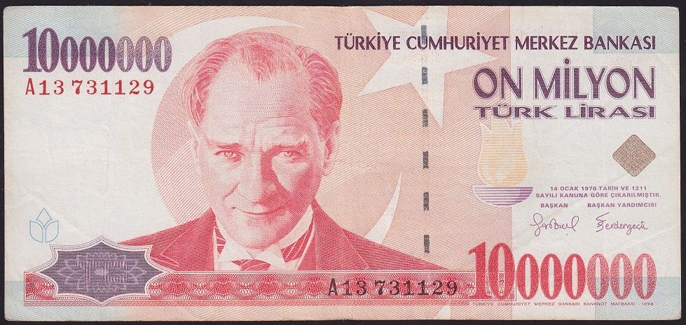 7.Emisyon 10 000 000 Lira A13 731129 Çok Temiz