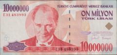7.Emisyon 10 000 000 Lira E31 483993 Çok Temiz+