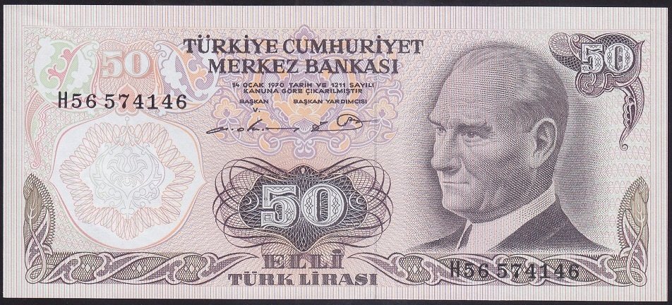 6.EMİSYON 1.TERTİP 50 LİRA H56 574146 ÇİLALTI ÇİL