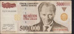 7.Emisyon 5 000 000 Lira G15 364096 Çok Temiz