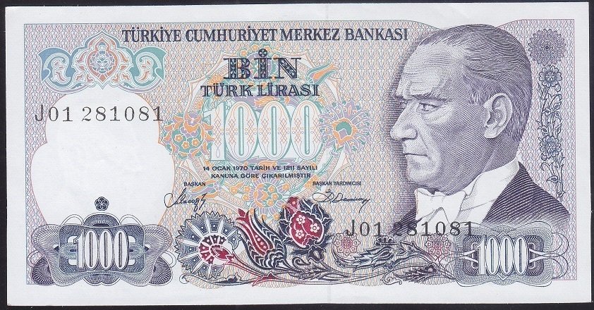7.EMİSYON 2.TERTİP 1000 LİRA J01 281081 ÇİLALTI ÇİL