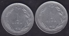 1972 Yılı 1 Lira (Ters Düz Takım)