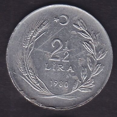 1980 Yılı 2.5 Lira Düz
