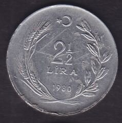 1980 Yılı 2.5 Lira Düz