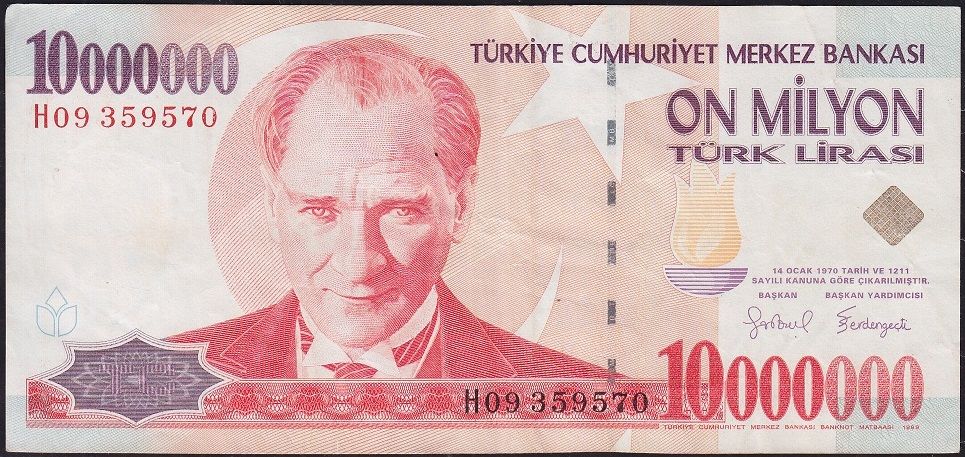 7.Emisyon 10 000 000 Lira H09 359570 Çok Temiz+