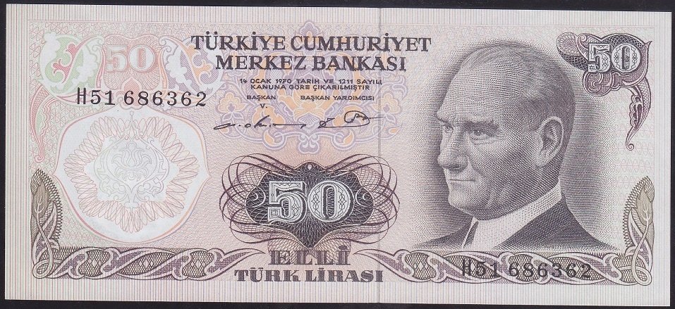 6.EMİSYON 1.TERTİP 50 LİRA H51 686362 ÇİLALTI ÇİL
