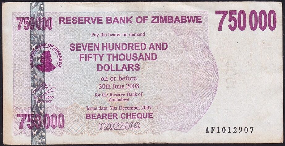 Zimbabwe 750.000 Dolar 2008 Çok Temiz+