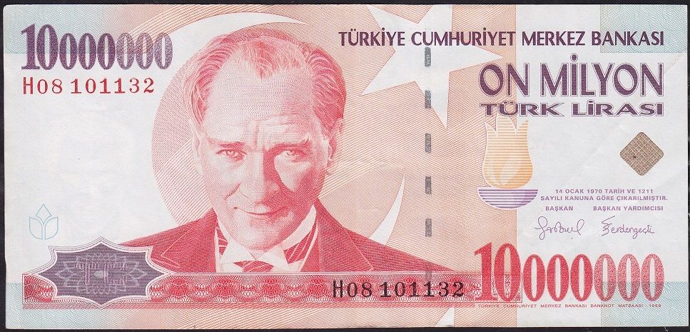 7.Emisyon 10 000 000 Lira H08 101132 Çok Çok Temiz