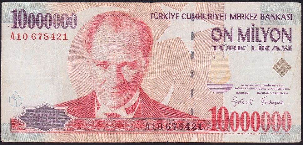 7.Emisyon 10 000 000 Lira A10 678421 Çok Temiz