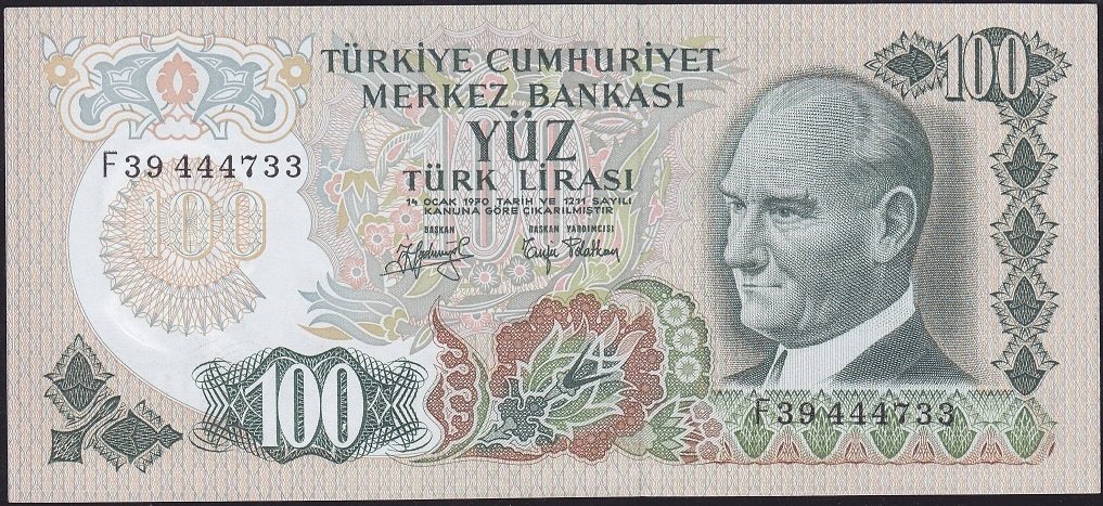 6.Emisyon 2.Tertip 100 Lira F39 444733 Çilaltı