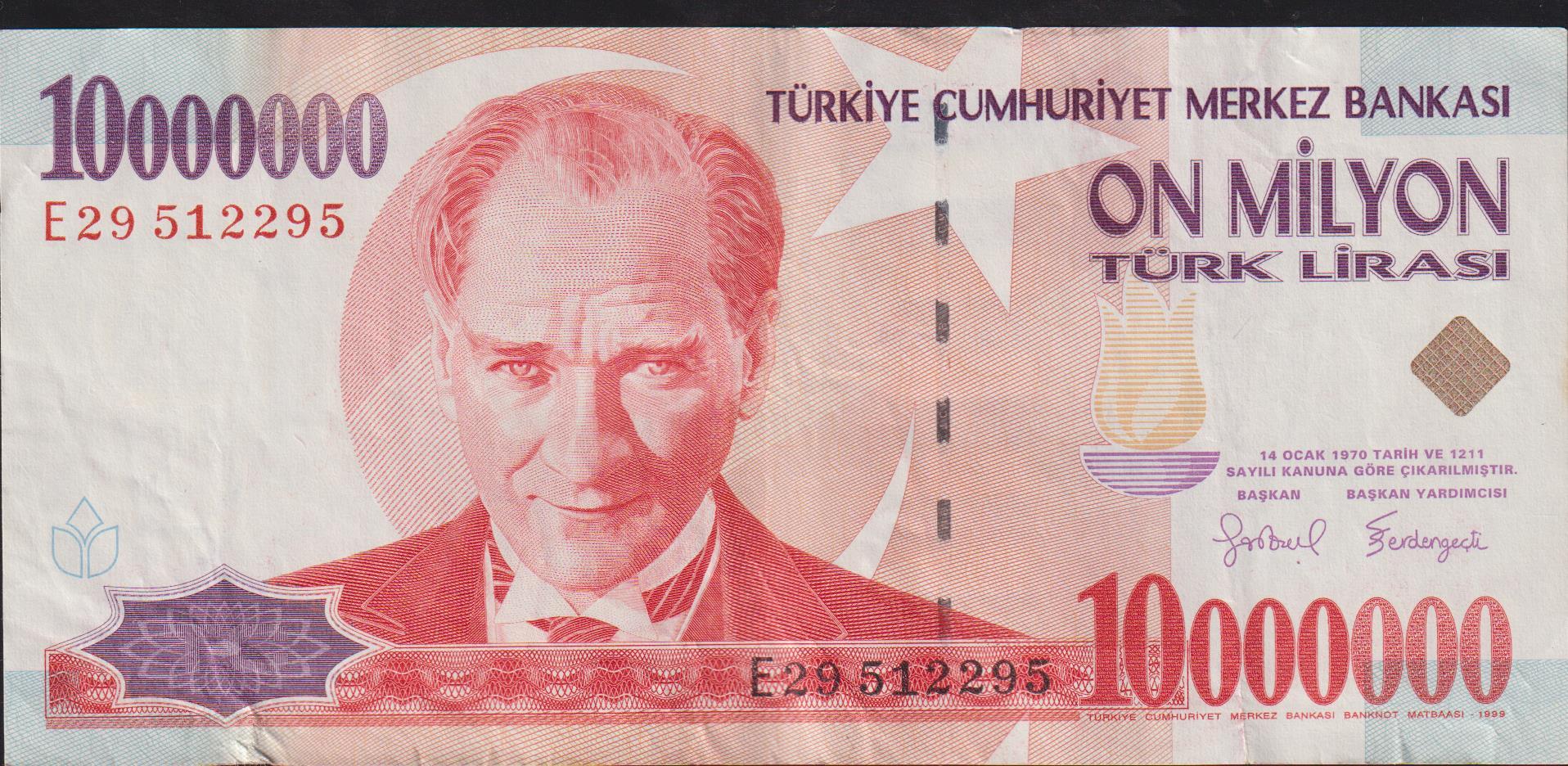 7.Emisyon 10 000 000 Lira E29 512295 Çok Temiz+