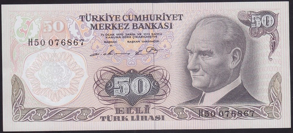 6.EMİSYON 1.TERTİP 50 LİRA H50 076867 ÇİLALTI ÇİL