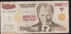 7.Emisyon 5 000 000 Lira G13 492537 Çok Temiz