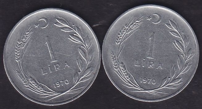 1970 Yılı 1 Lira (Ters Düz Takım)