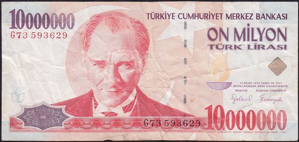7.Emisyon 10 000 000 Lira G73 593629 Çok Temiz