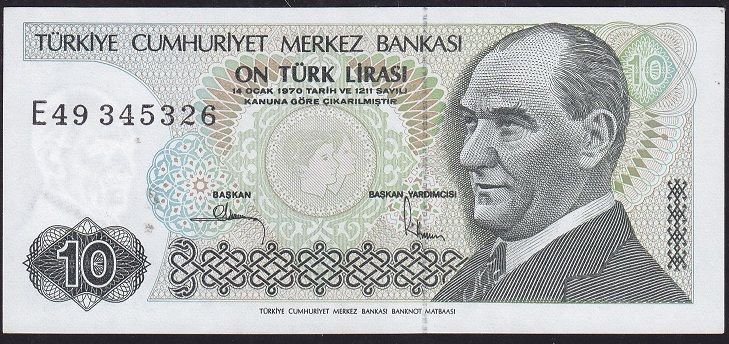 7.Emisyon 2.Tertip 10 Lira E49 345326 Çilaltı