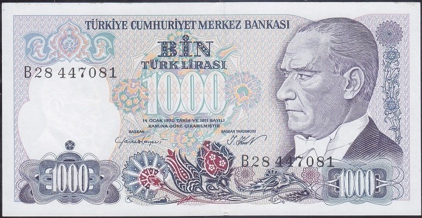 7.Emisyon 1.Tertip 1000 Lira B28 447081 Çilaltı Çil