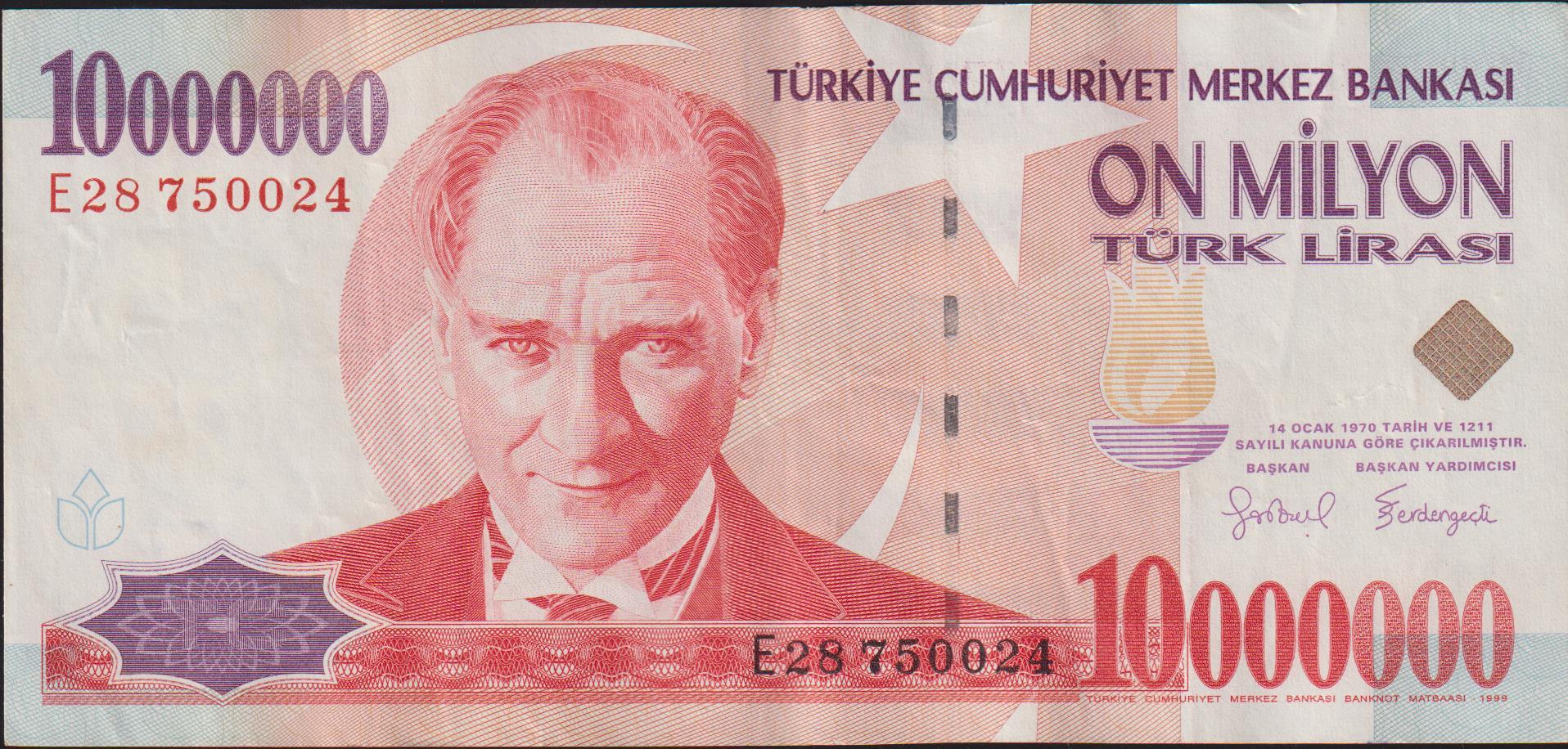 7.Emisyon 10 000 000 Lira E28 750024 Çok Temiz+