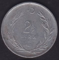 1962 Yılı 2.5 Lira Ters