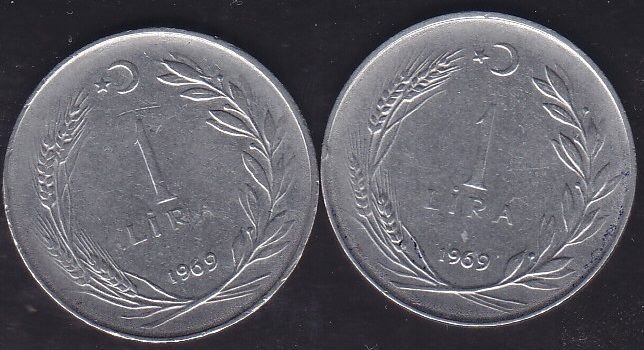 1969 Yılı 1 Lira (Ters Düz Takım)