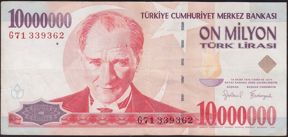 7.Emisyon 10 000 000 Lira G71 339362 Çok Temiz
