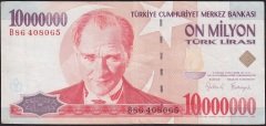 7.Emisyon 10 000 000 Lira B86 408065 Çok Temiz+