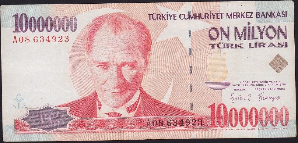 7.Emisyon 10 000 000 Lira A08 634923 Çok Temiz