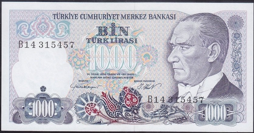 7.Emisyon 1.Tertip 1000 Lira B14 315457 Çilaltı Çil