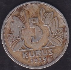 1939 Yılı 5 Kuruş