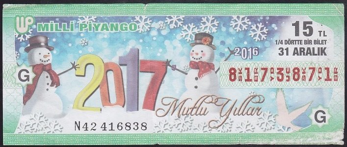 2016 31 ARALIK ÇEYREK BİLET G SERİSİ