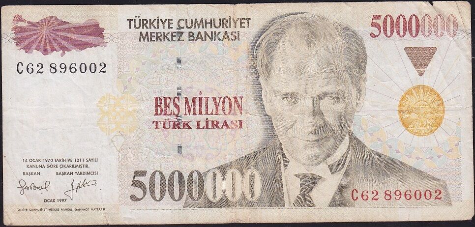 7.Emisyon 5 000 000 Lira C62 896002 Temiz