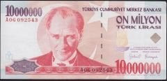7.Emisyon 10 000 000 Lira A06 092543 Çok Temiz+