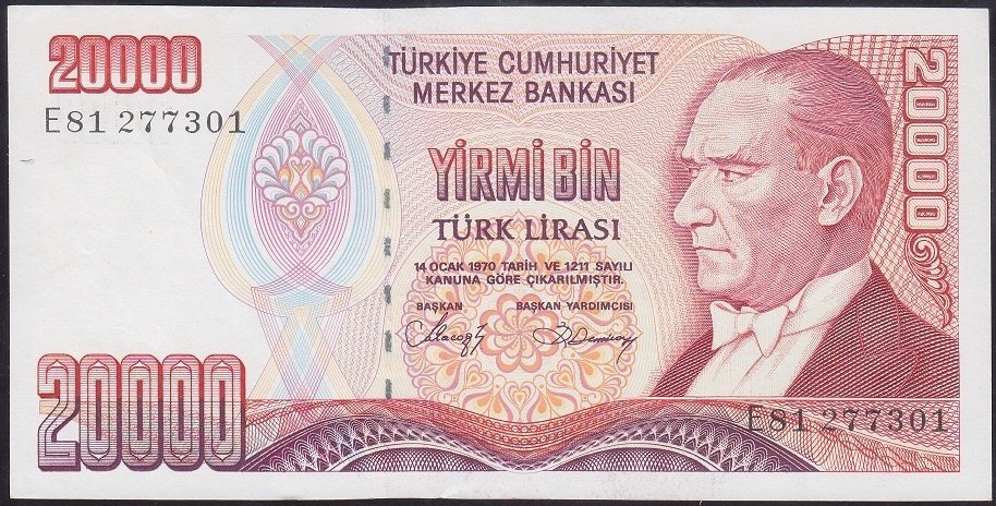 7.EMİSYON 1.TERTİP 20000 LİRA E81 277301 ÇİLALTI