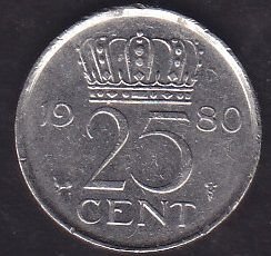 Hollanda 25 Cent 1980