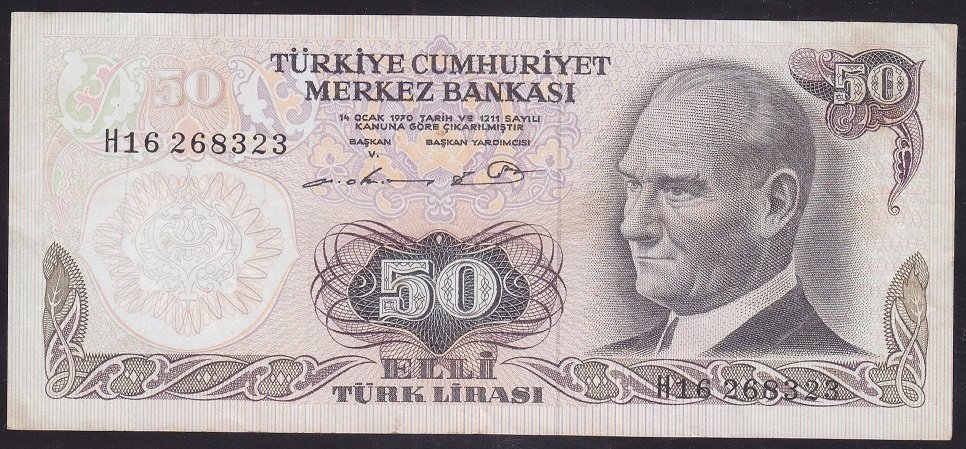 6.EMİSYON 1.TERTİP 50 LİRA H16 268323 ÇOK TEMİZ + eski para