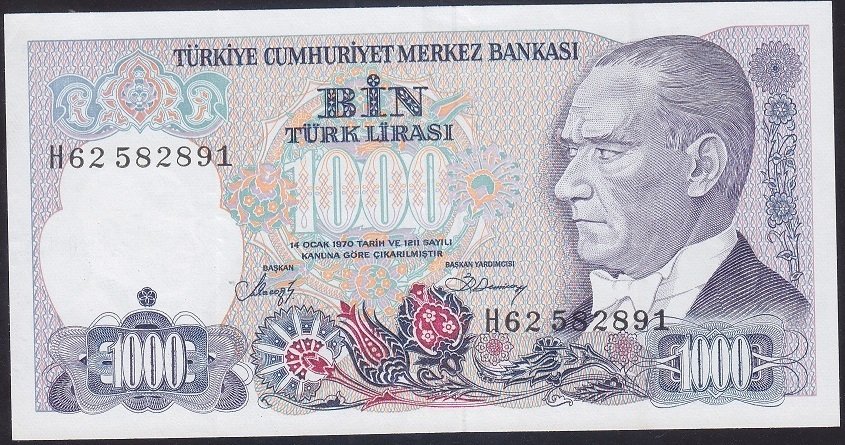 7.EMİSYON 2.TERTİP 1000 LİRA H62 582891 ÇÇT