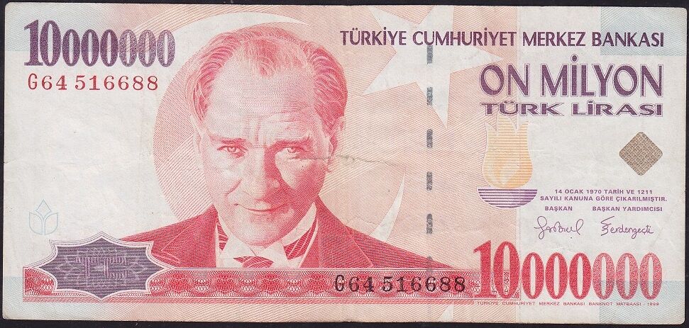 7.Emisyon 10 000 000 Lira G64 516688 Çok Temiz