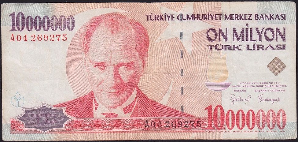 7.Emisyon 10 000 000 Lira A04 269275 Çok Temiz